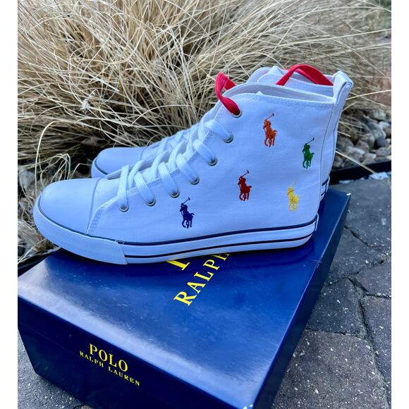 New! Polo Ralph Lauren high top sneakers unisex 6.5kids/6.5 mens/8.5 womens - Picture 4 of 7